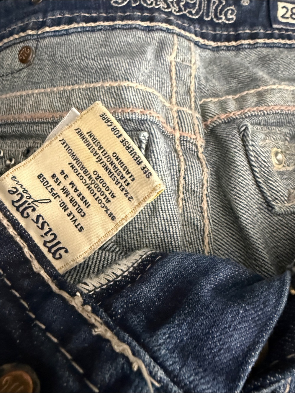 Miss Me Dark Blue Faded Boot Jeans Bling Stretch Slightly Distressed | GUC - Picture 8 of 9